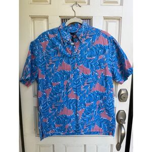 Chubbies The Nutter Shirt Men's Blue Hula Hawaiian Cotton Polo Shirt Size Medium